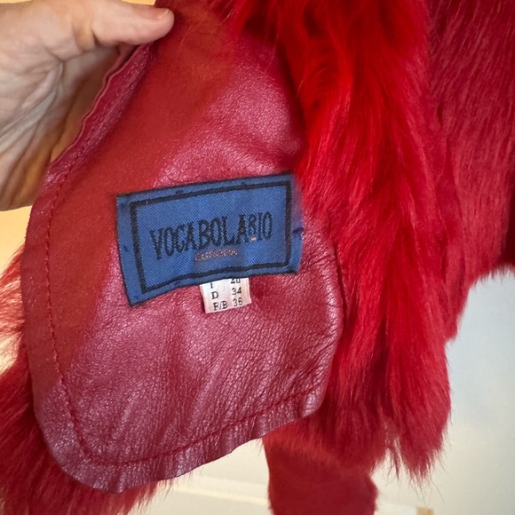 Red Shearling Jacket with Real Fur Lining & Trim - Picture 5 of 9